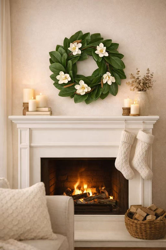 22–24” Magnolia Faux Wreath – White, Pink & Purple Floral Door & Wall Decor (Color Options Available)