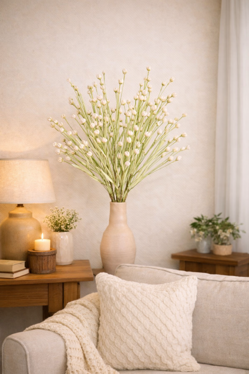 Faux Mini Bud Stem Bundle – 6-Stem Artificial Floral  Neutral Tones |