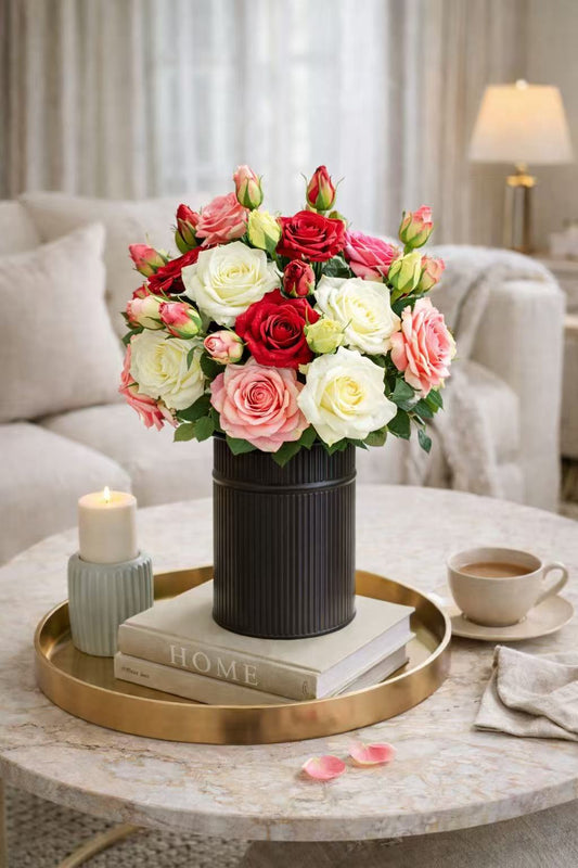 18" Real Touch Rose Arrangement in Black Pot(13pc rose)